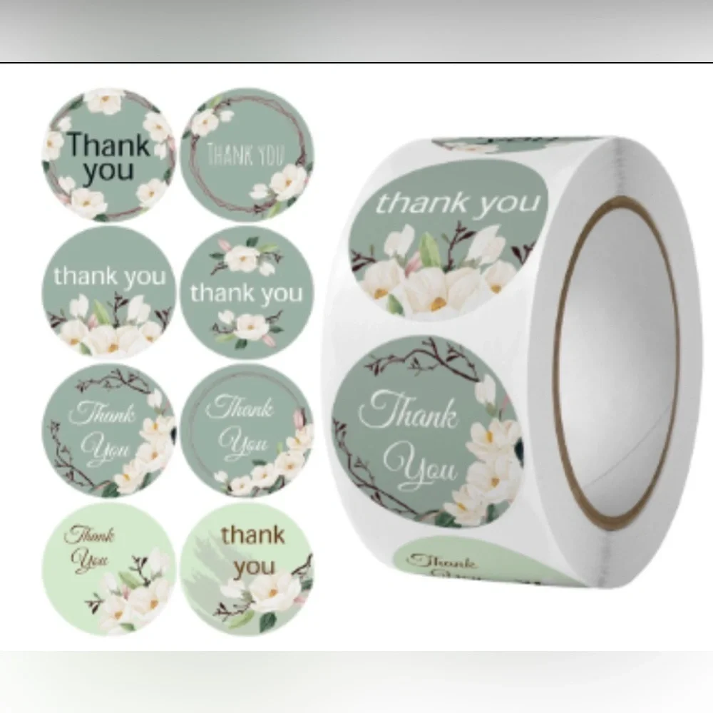 500 Thank You Stickers, 1" Round Frames Thank You Stickers Roll 8Floral Designs‍ - Picture 2 of 2